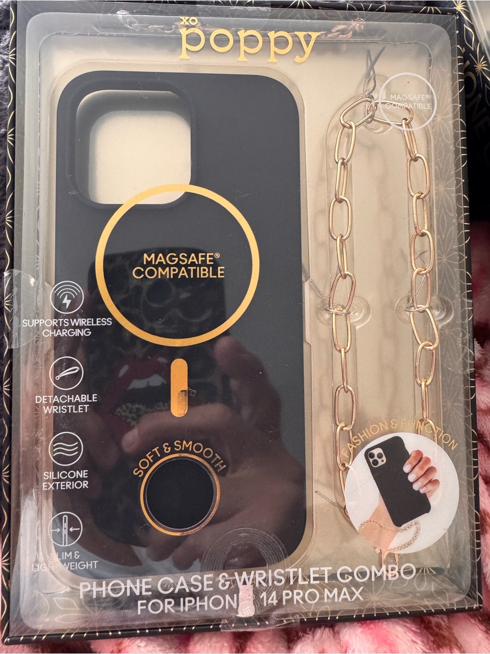 Black MagSafe-Compatible Phone Case & Wristlet for iPhone 14 Pro Max
